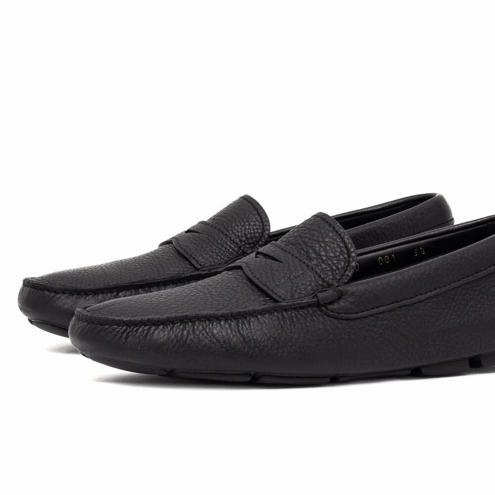 950$ PRADA Men’s Black Daino Leather Slip On Driving Penny Loafer Shoes US10.5 - Picture 6 of 16